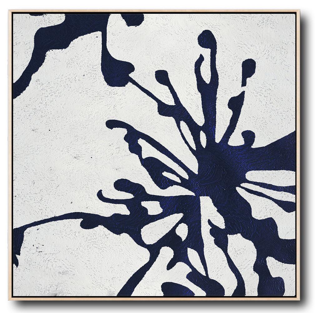 Buy Large Canvas Art Online - Hand Painted Navy Minimalist Painting On Canvas - Very Abstract Art Huge